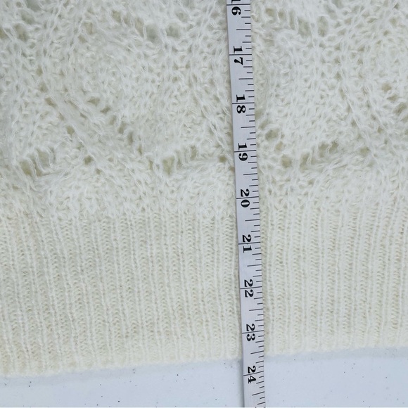 Halogen Wool Mohair Blend Open Knit Long Sleeve Soft White Long Sleeve Sweater - Picture 7 of 8